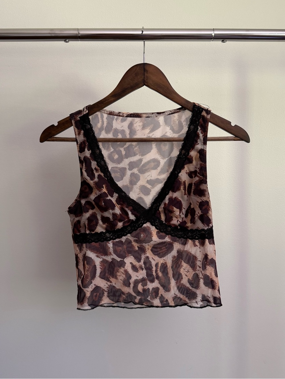 Leopard Print Lace-Trim V-Neck Cami - Brown